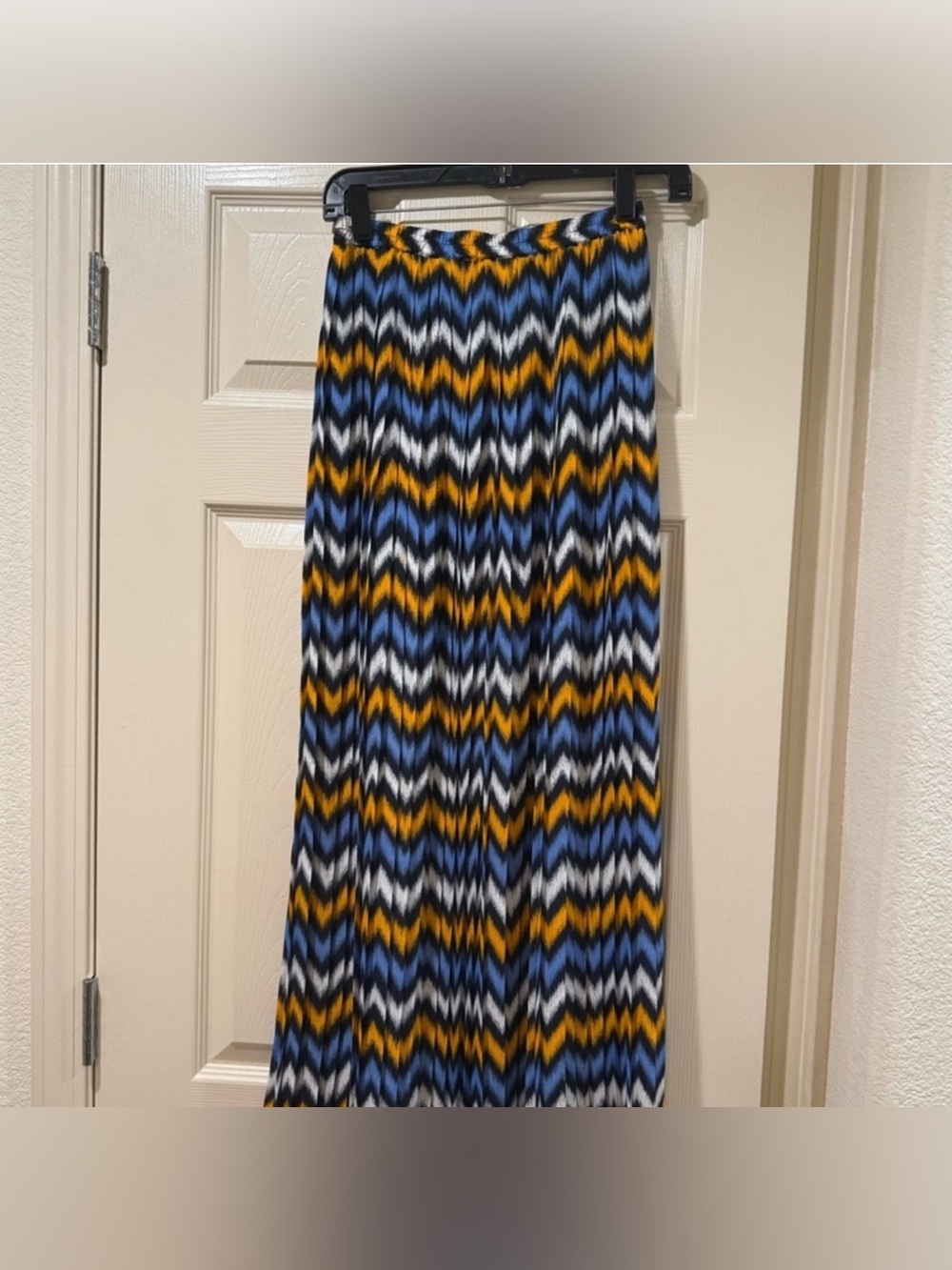 Michael Kors Chevron Pleated Maxi Skirt Blue Yellow White XXS